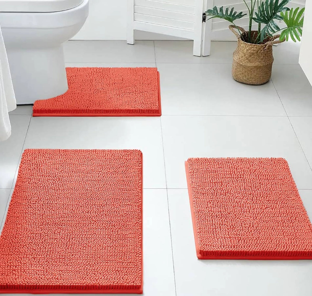 3 Piece Set Coral Cozy Plush Soft Chenille Bath Mat