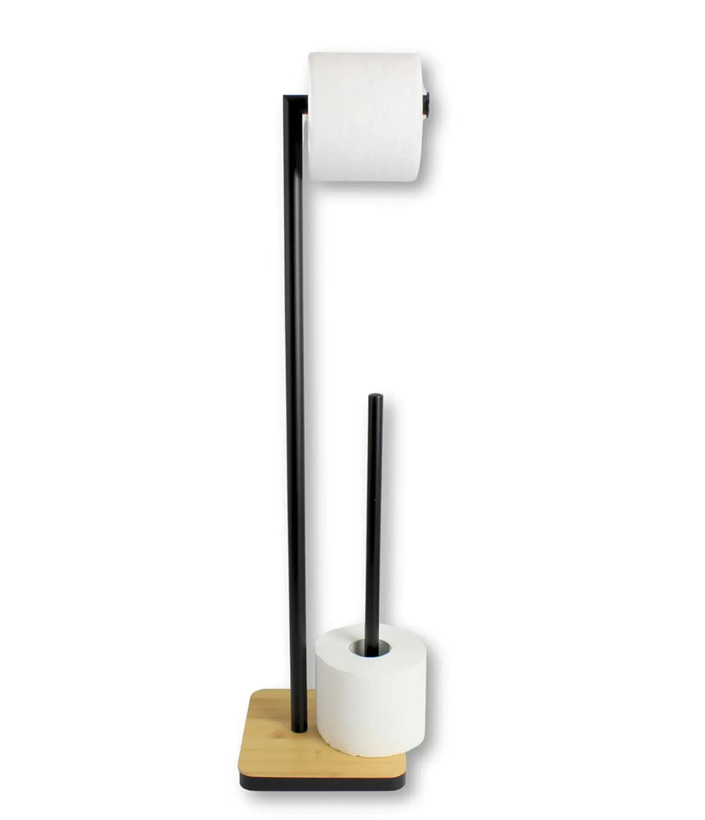 Matte Bamboo & Iron Toilet Paper Holder & Reserve