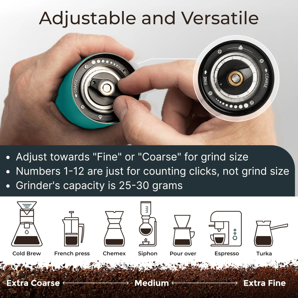 Manual Coffee Grinder Stainless Steel Conical Burr Coffee Grinder Manual with Adjustable Setting Double Bearing Hand Espresso Grinder Perfect for Home