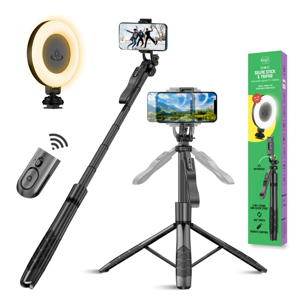 Phone Tripod 62 Selfie Stick for iPhone with Remote and 3W LED Light