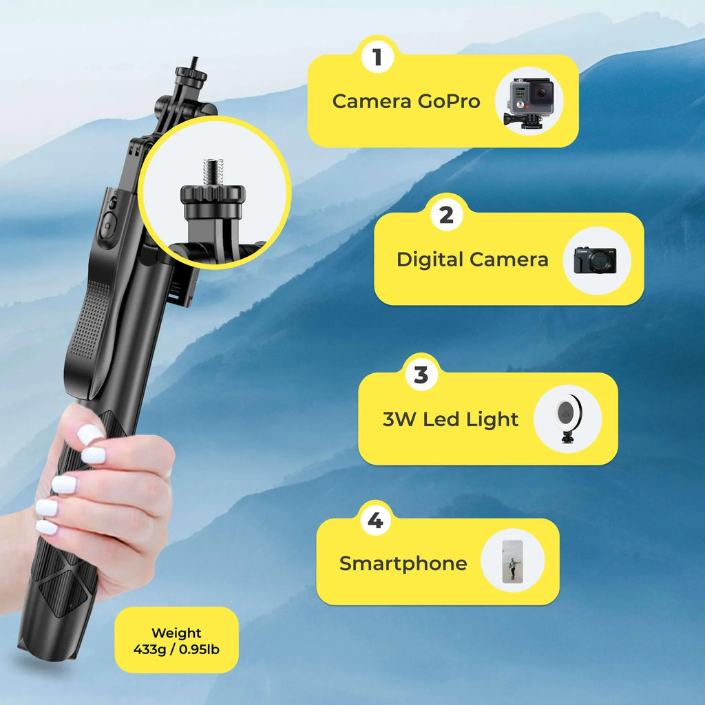 Phone Tripod 62 Selfie Stick for iPhone with Remote and 3W LED Light