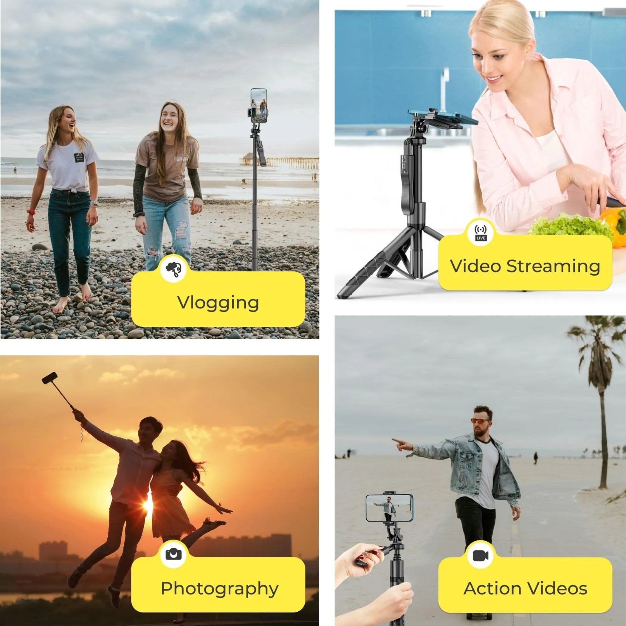 Phone Tripod 62 Selfie Stick for iPhone with Remote and 3W LED Light