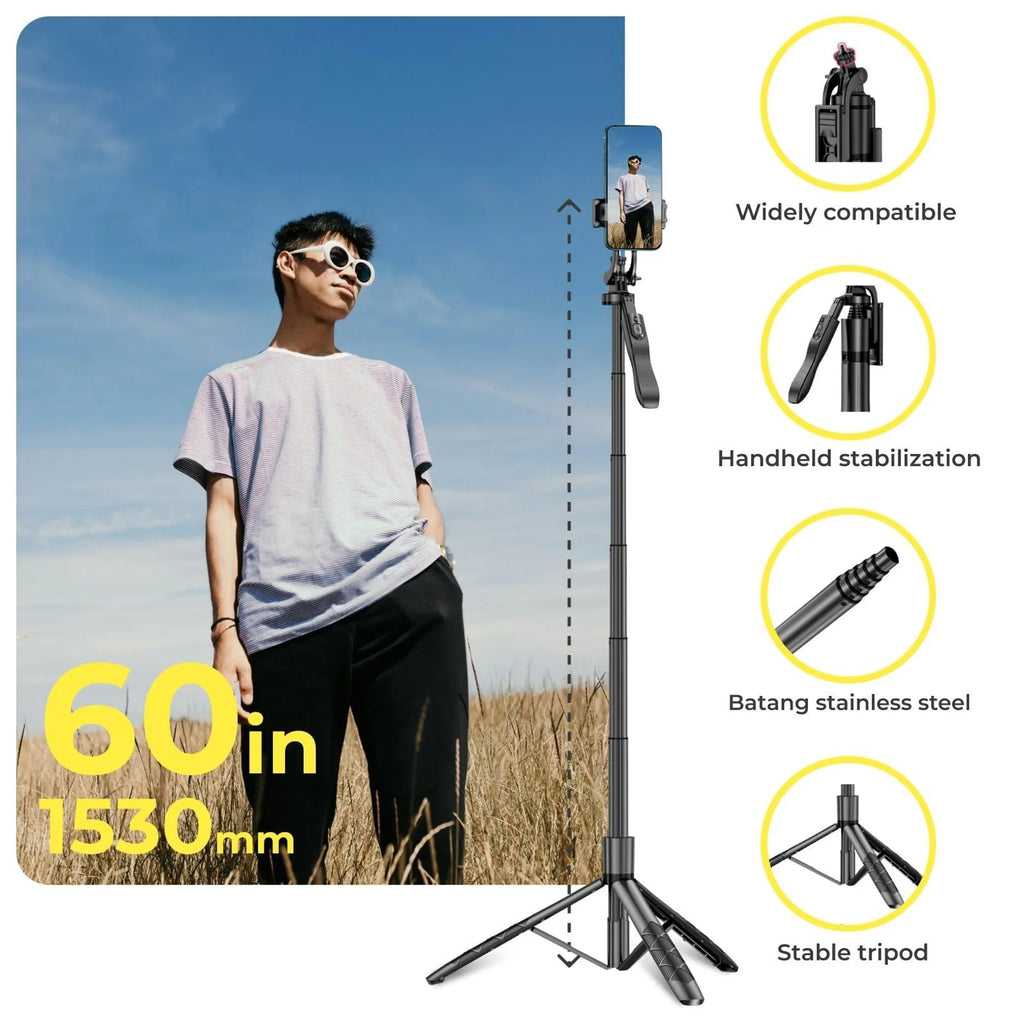 Phone Tripod 62 Selfie Stick for iPhone with Remote and 3W LED Light