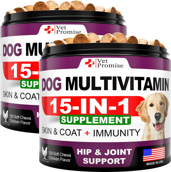 Dog Multivitamin , 2 pack ,  Chewable with Glucosamine 15-IN-1 Dog Vitamins and Supplements Senior & Puppy Multivitamin for Dogs Pet Joint Support Health I