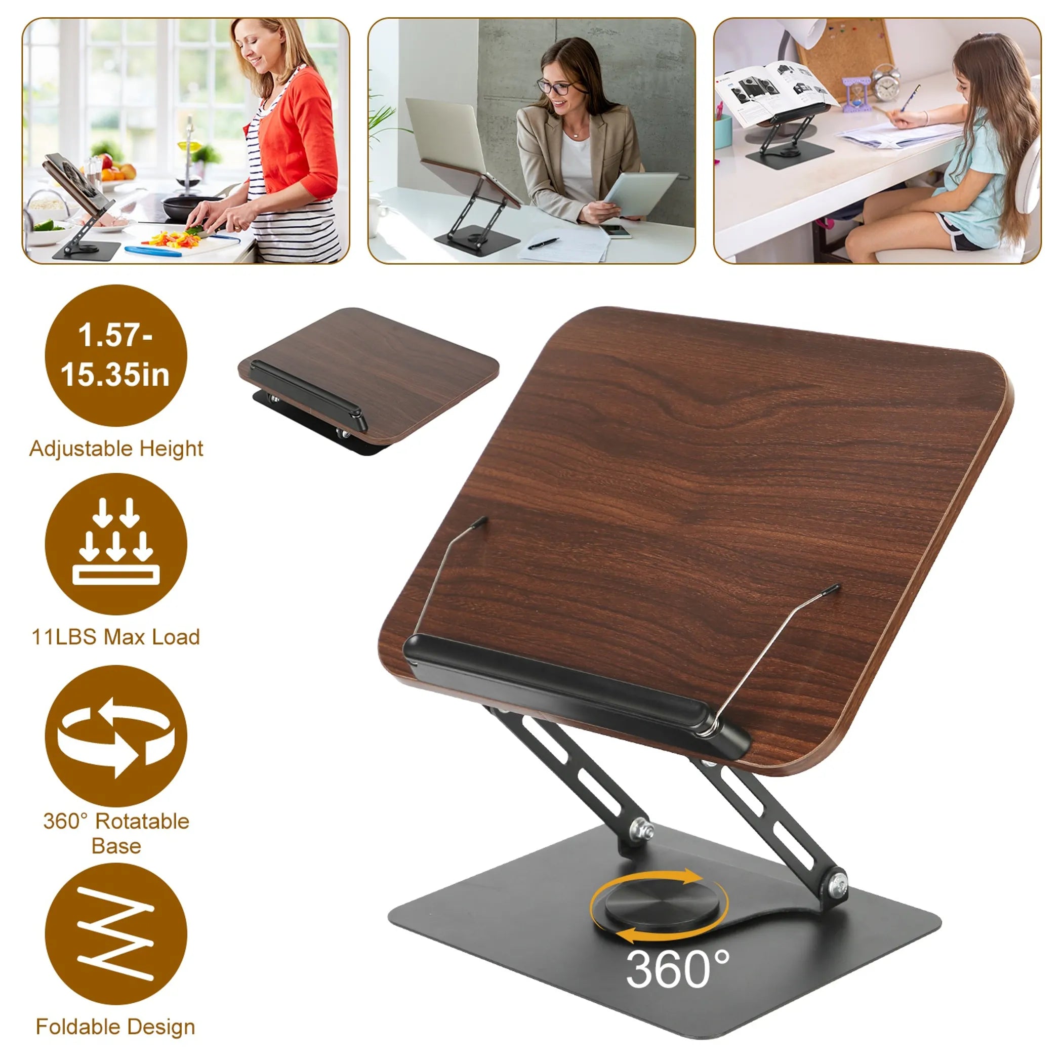 Book Stand for Reading Foldable Wood Book Holder Reading Rack