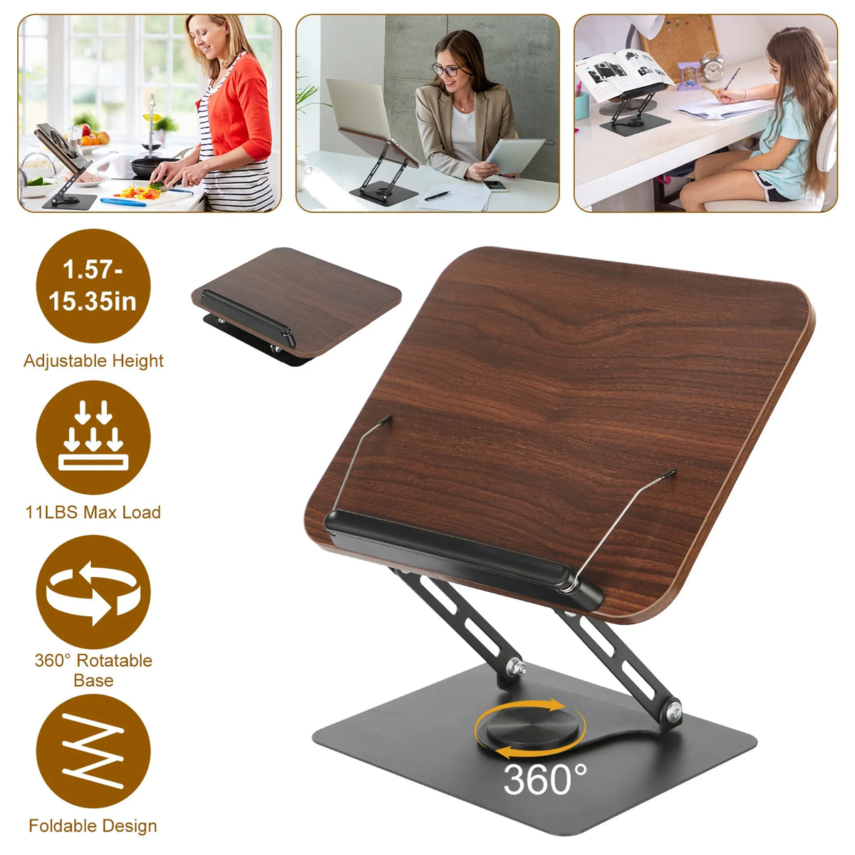 Book Stand for Reading Foldable Wood Book Holder Reading Rack