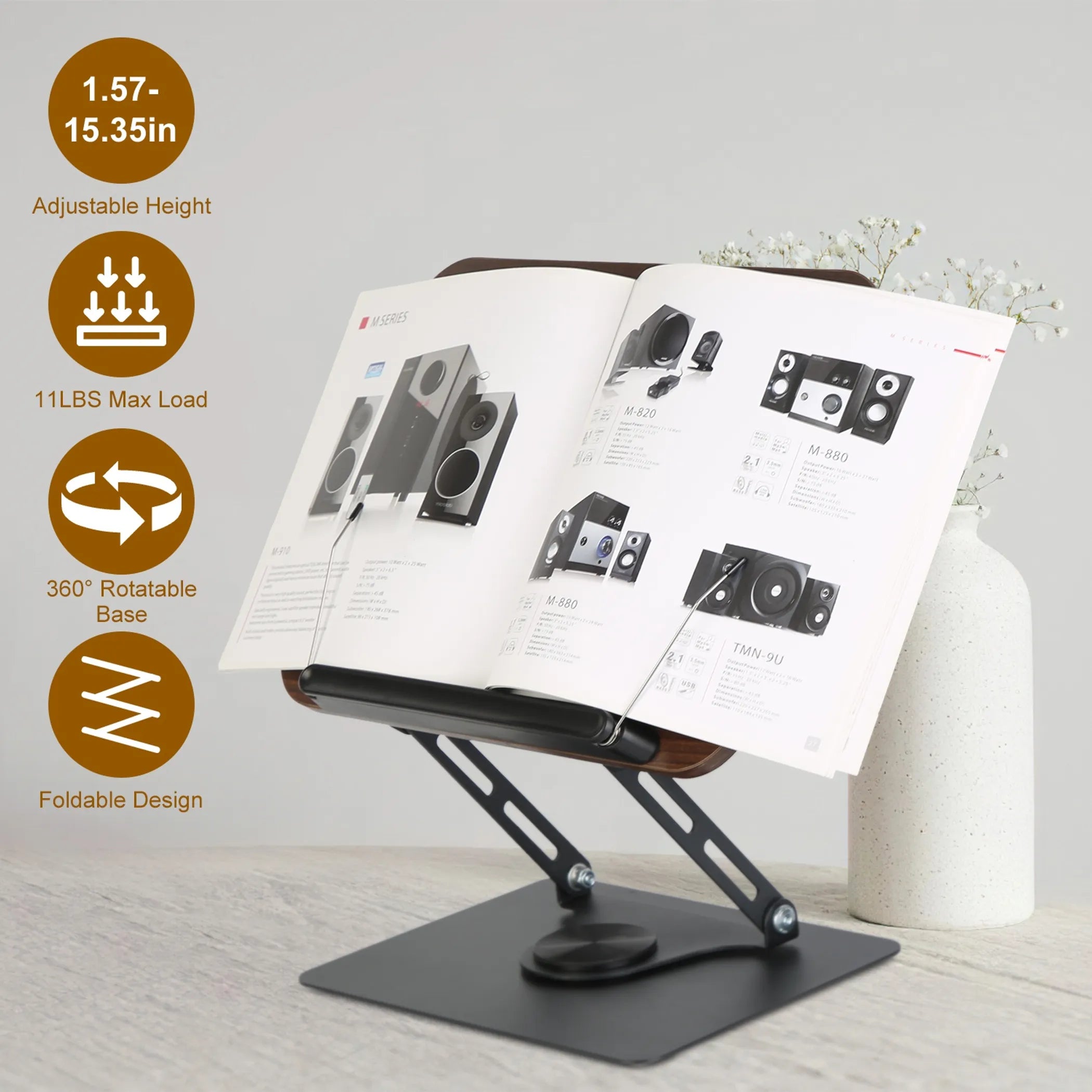 Book Stand for Reading Foldable Wood Book Holder Reading Rack