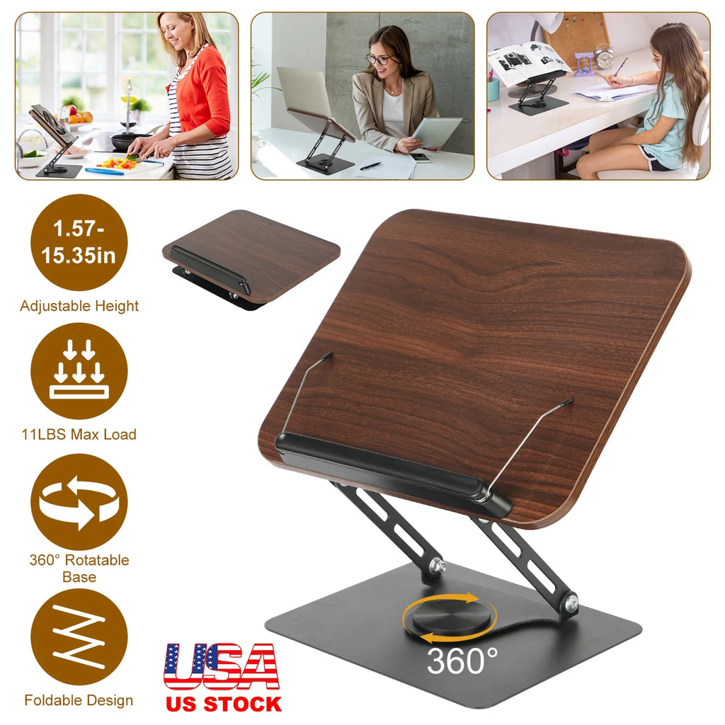 Book Stand for Reading Foldable Wood Book Holder Reading Rack