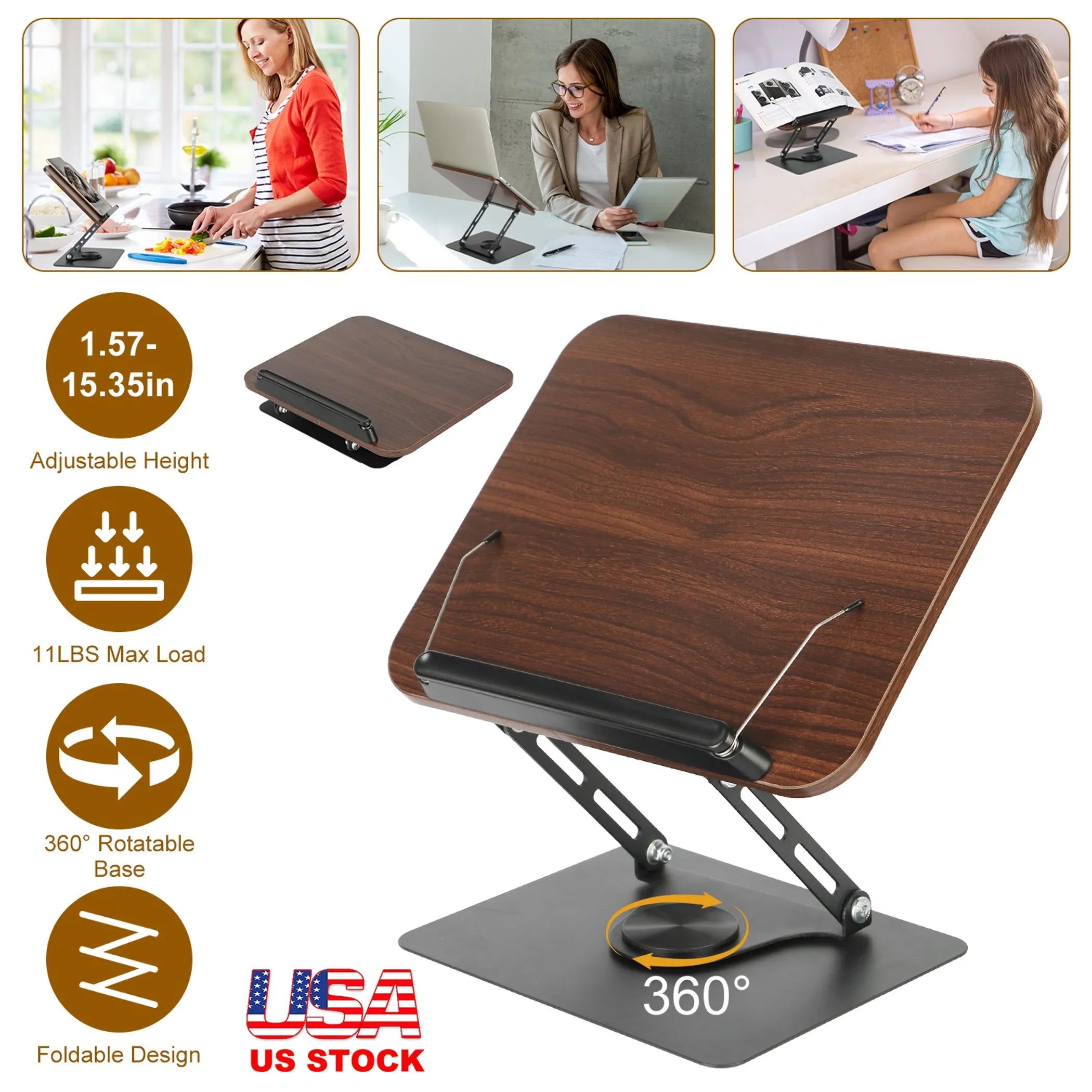 Book Stand for Reading Foldable Wood Book Holder Reading Rack
