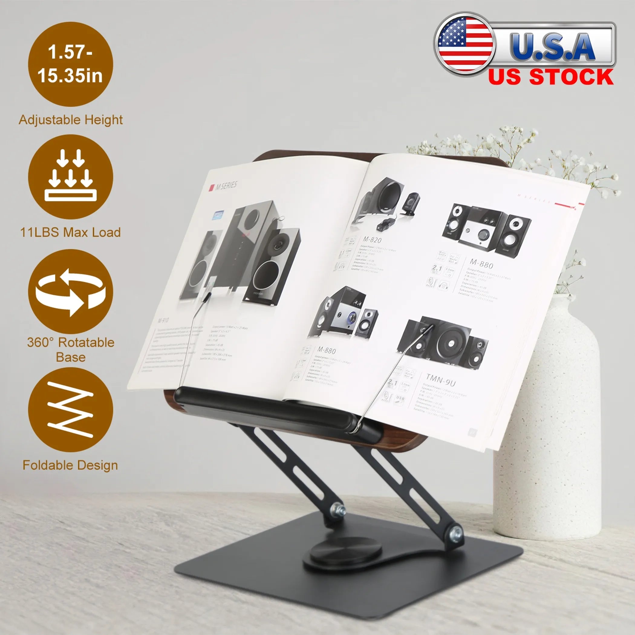 Book Stand for Reading Foldable Wood Book Holder Reading Rack