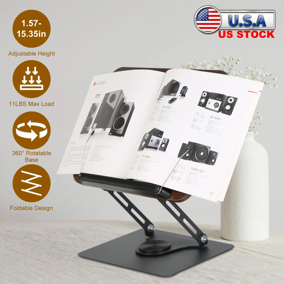 Book Stand for Reading Foldable Wood Book Holder Reading Rack