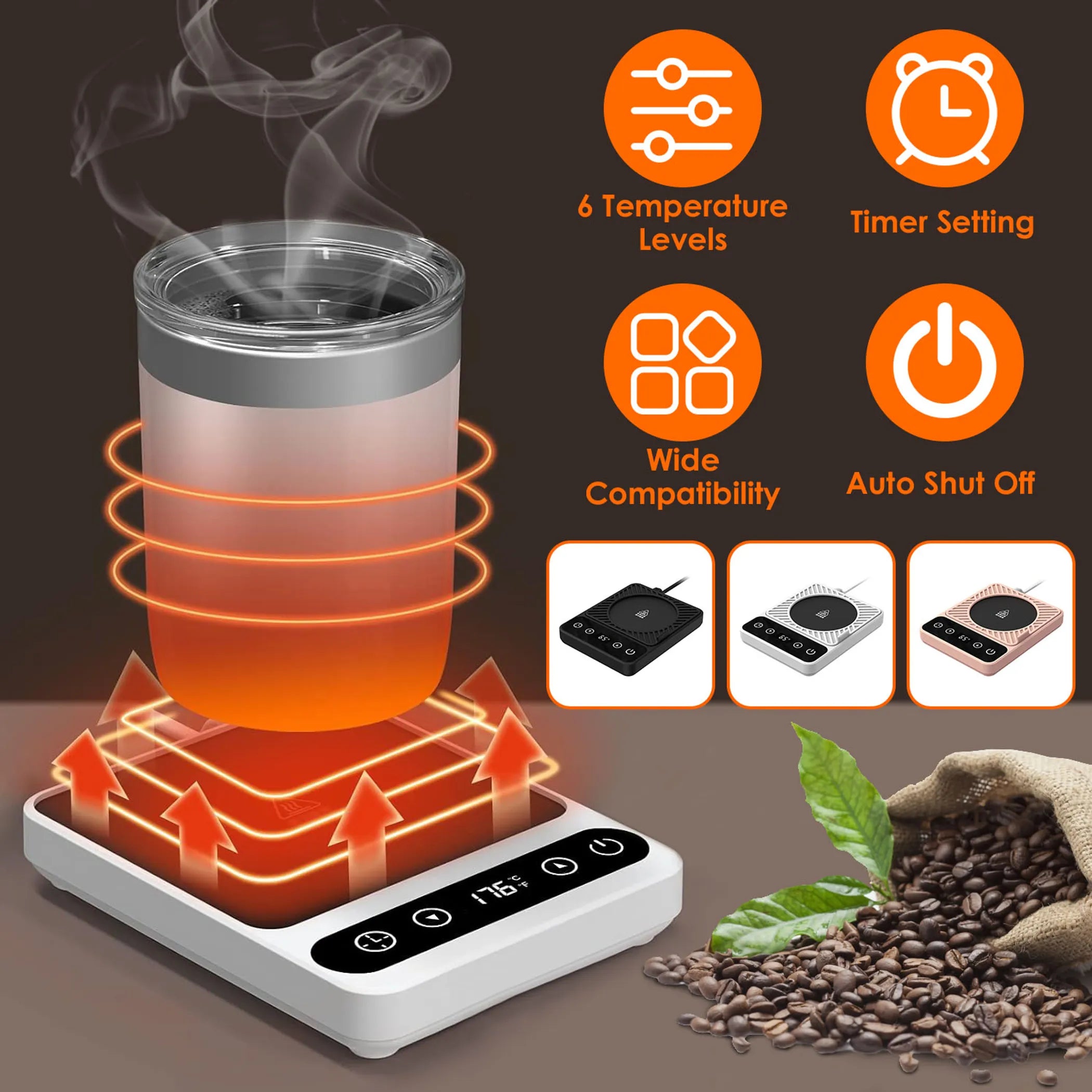 Desktop Electric Mug Warmer Auto Shut Off Timer