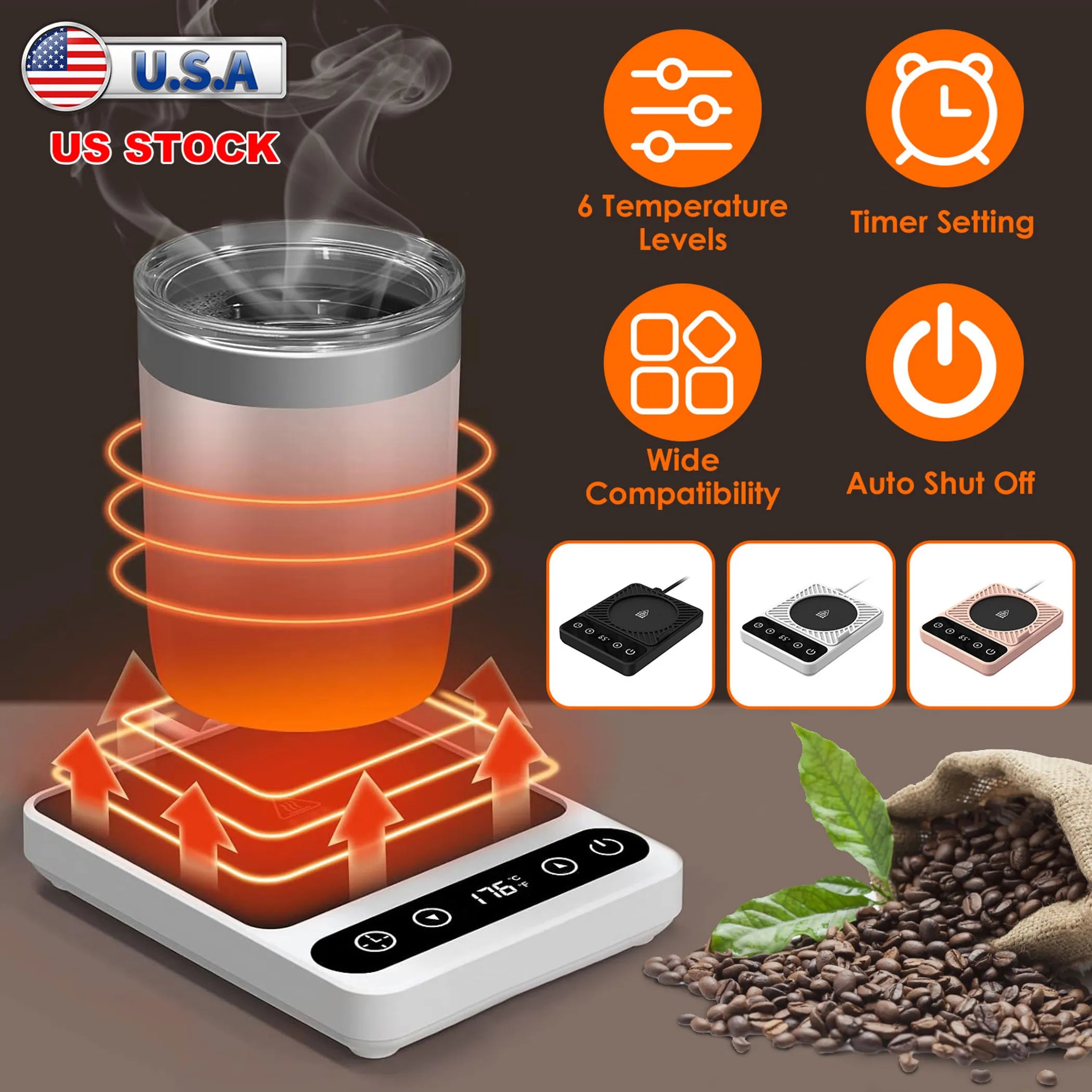 Desktop Electric Mug Warmer Auto Shut Off Timer