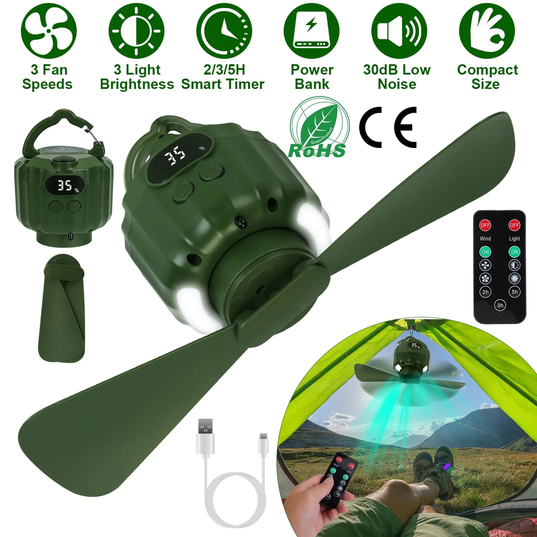 Portable Camping Ceiling LED Fan
