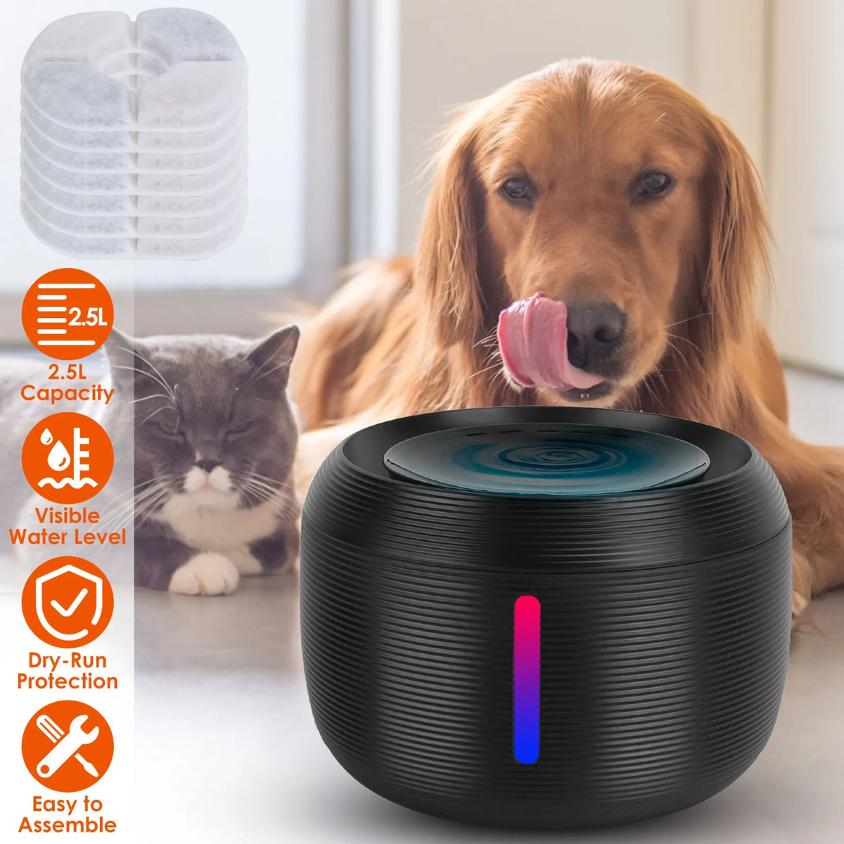 2.5L 84.54OZ Pet Water Fountain Smart Pet Drinking Fountain
