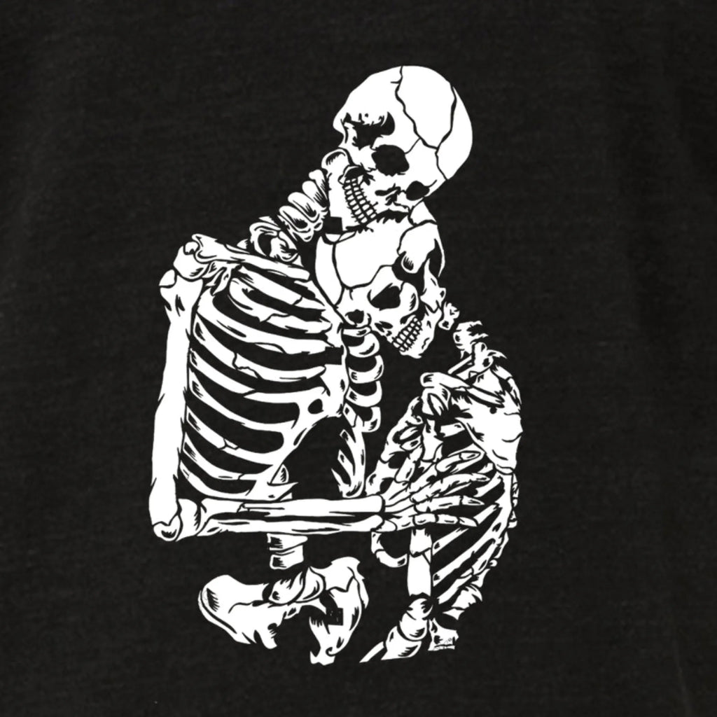 Hugging Skeletons T Shirt- Men's Gothic Skeleton Couple Tee
