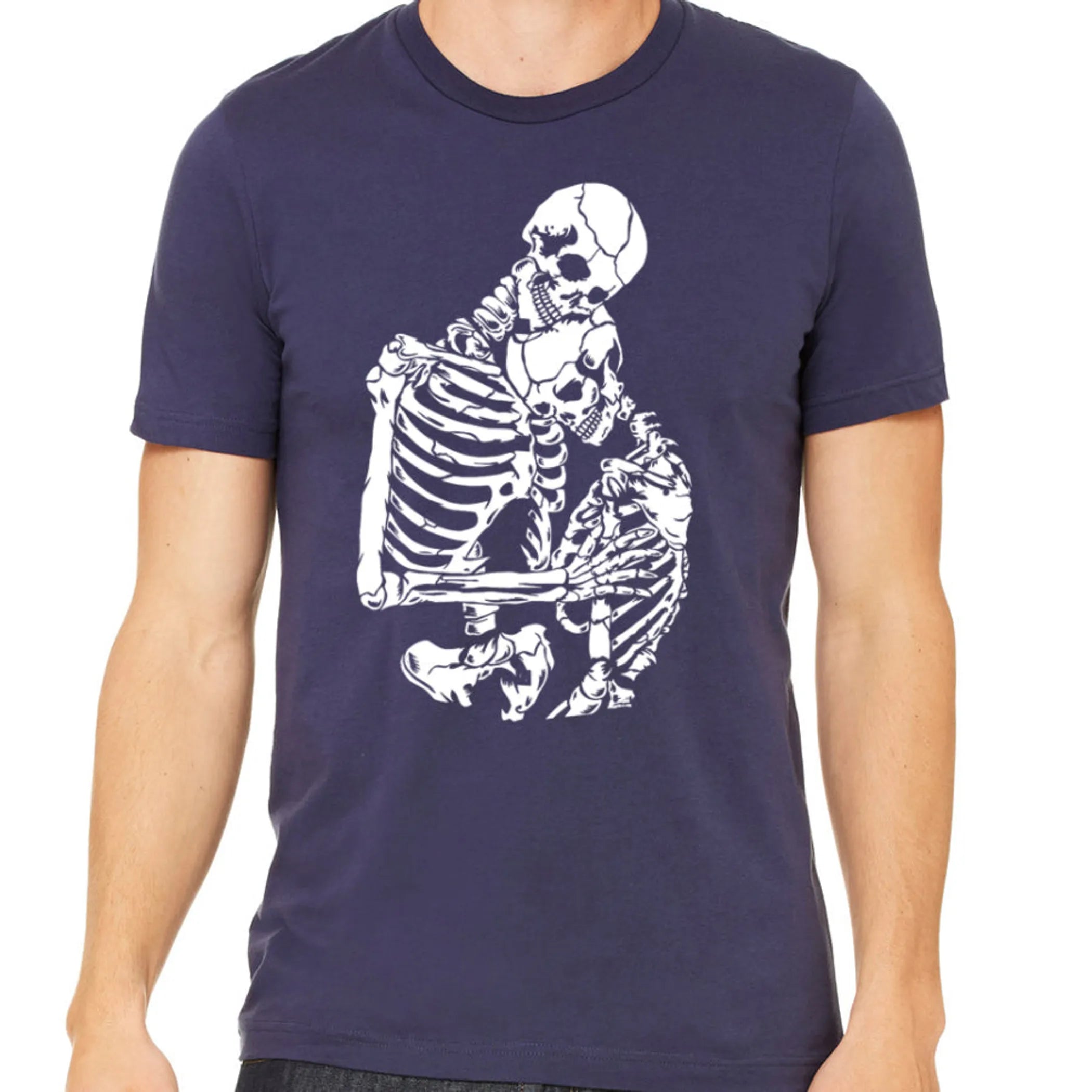 Hugging Skeletons T Shirt- Men's Gothic Skeleton Couple Tee