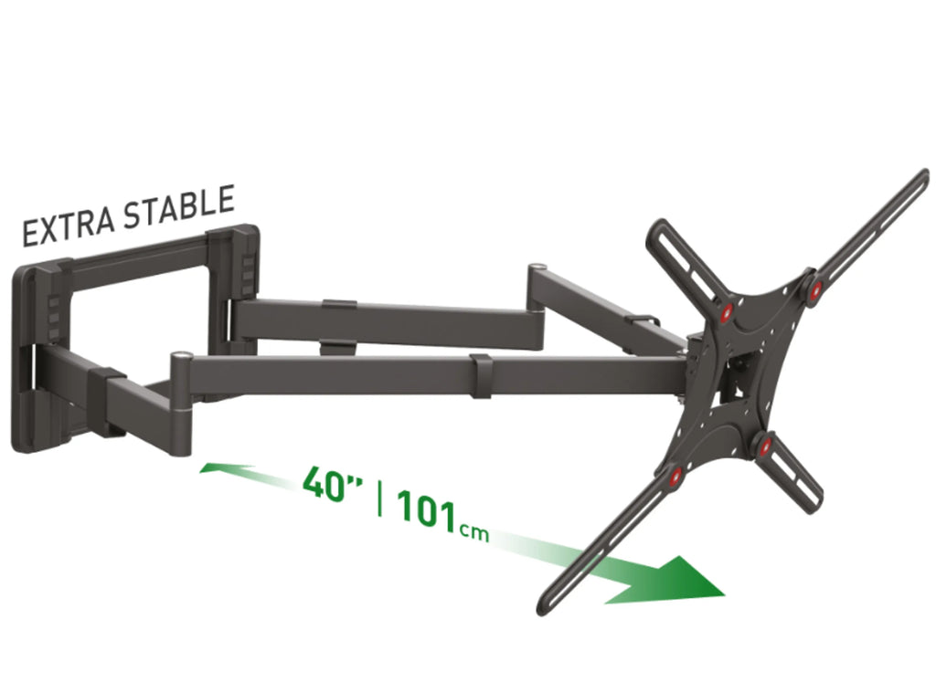 Barkan 13 - 80 inch Full Motion - 4 Movement Extra Long Dual Arm Flat / Curved TV Wall Mount 110 lbs Black Extremely Extendable