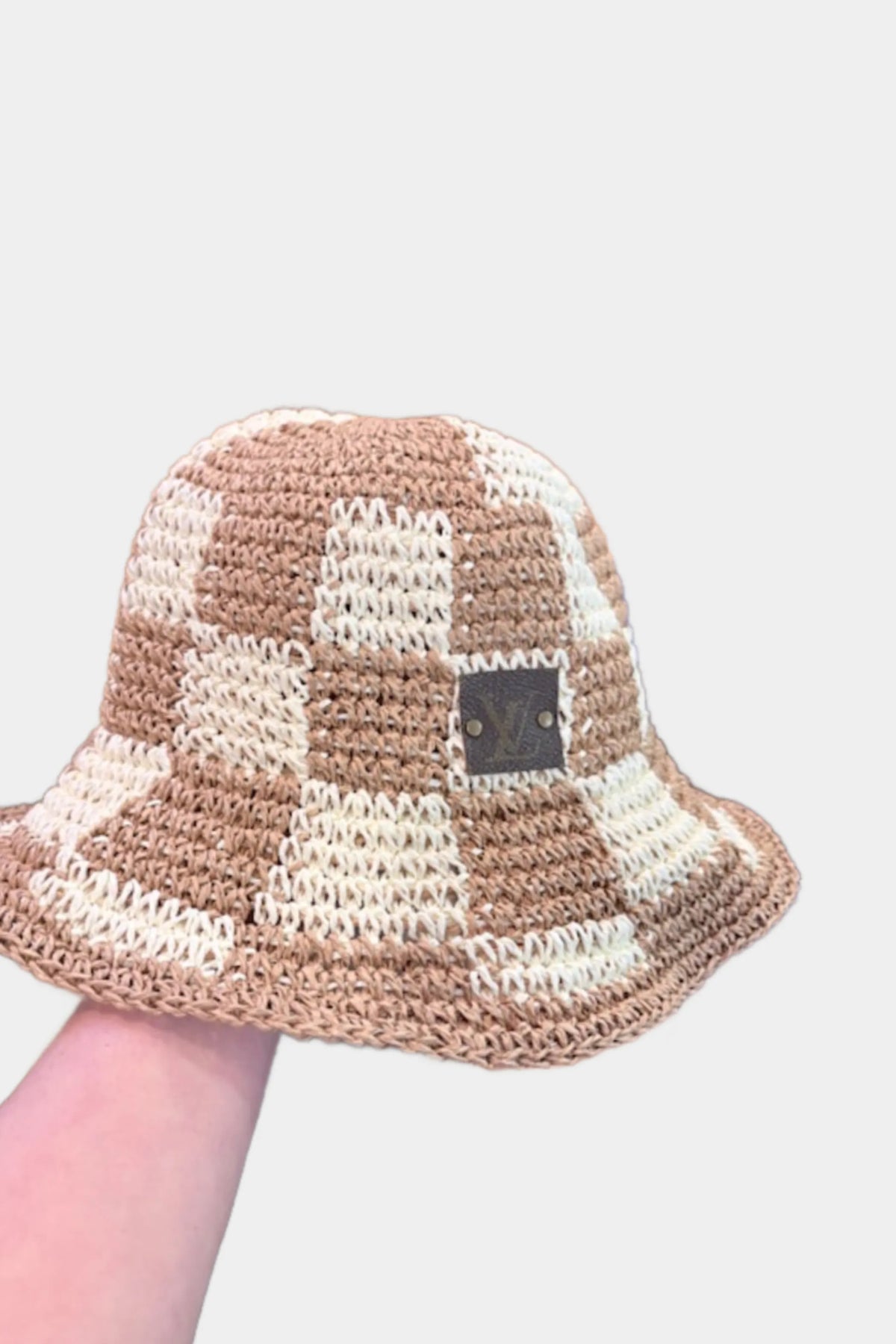 Upcycled Straw Checkered Bucket Hat