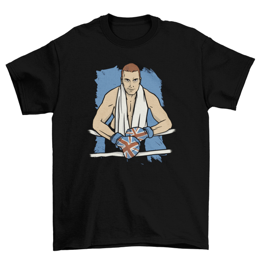 'UK male boxer holding boxing gloves t-shirt